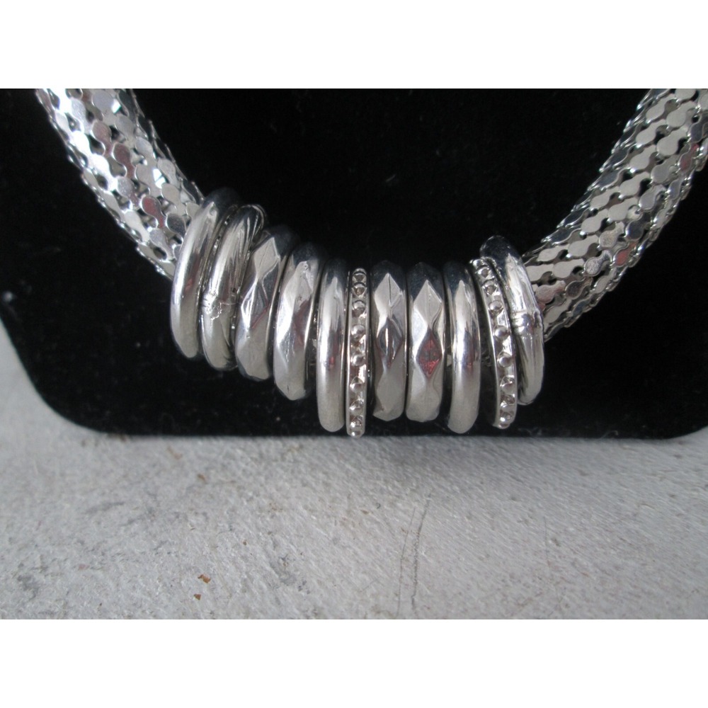 Unique Coiled Mesh Snake Stainless Silver Metal with Rings Necklace Lightweight